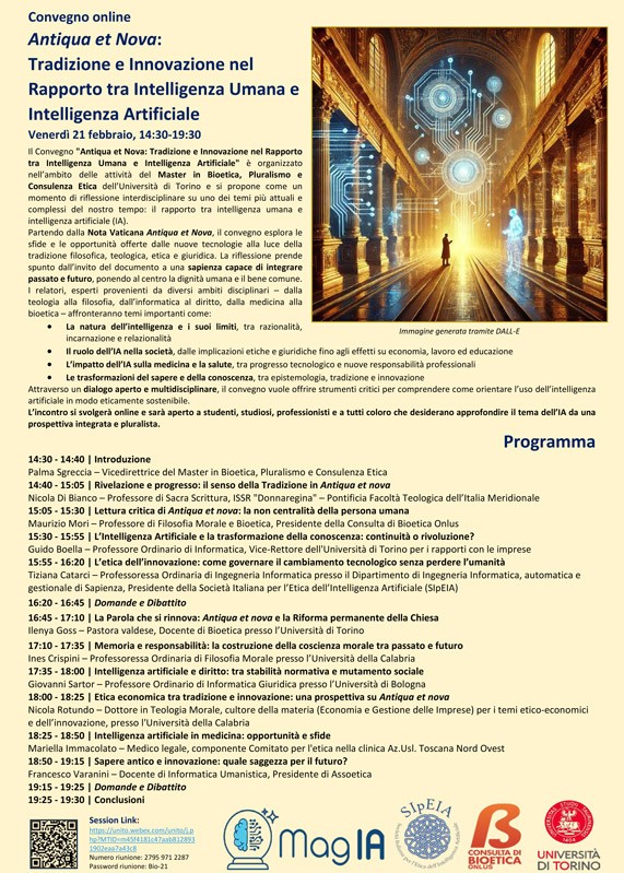 Convegno online - Antiqua et Nova: Tradizione e Innovazione nel Rapporto tra Intelligenza Umana e Intelligenza Artificiale