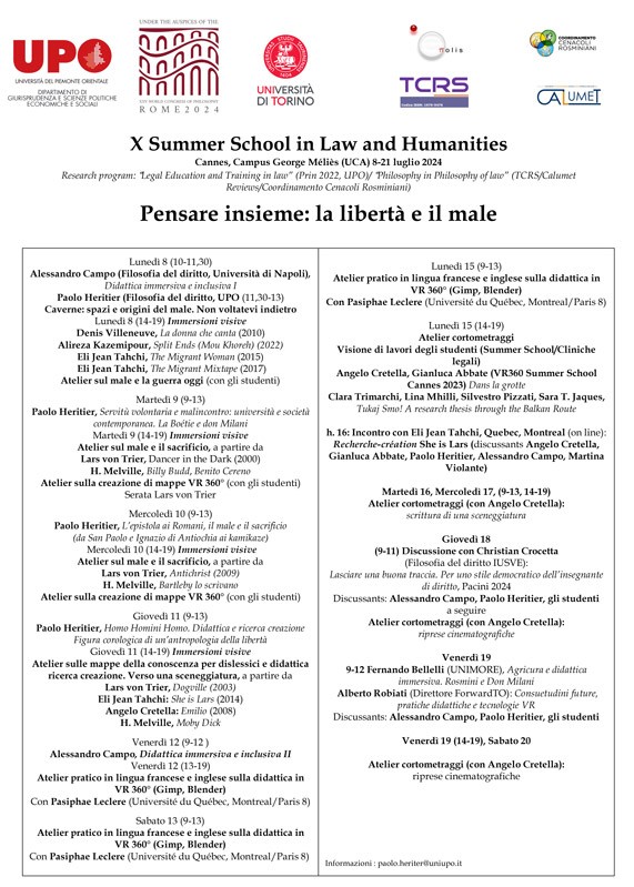 Summer School Law and Humanities -Cannes - Pensare insieme: la ibertà e il male